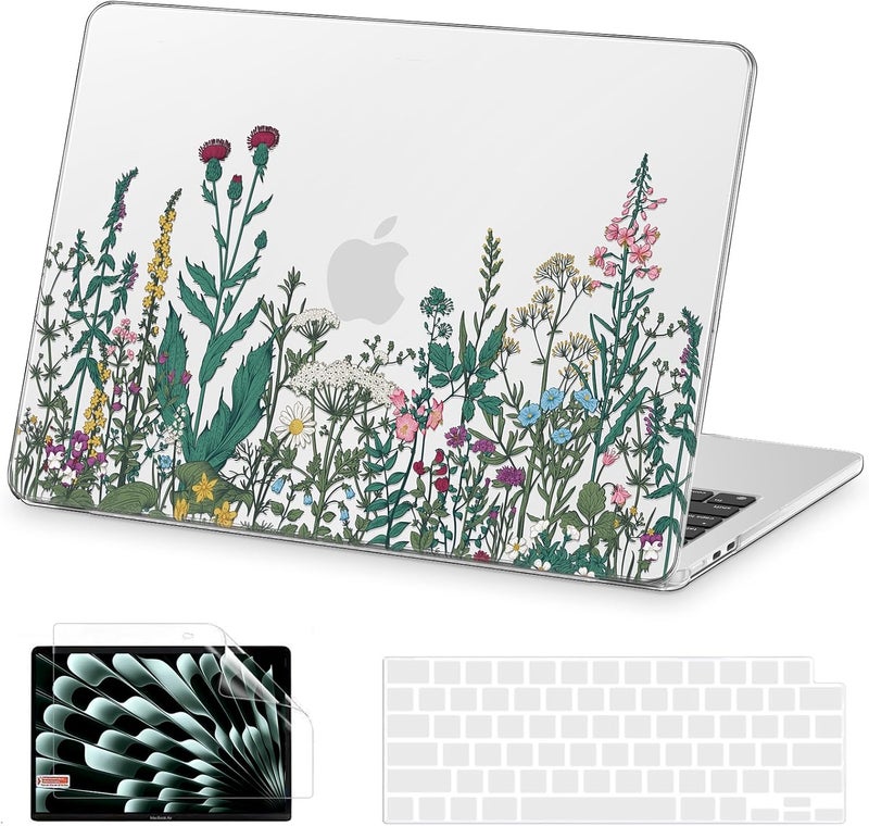 AKIT Compatible with MacBook Air 13 inch Case 2026 2025 2024-2022 M4 M3 M2 A3240 A3113 A2681, Pattern Hard Shell Laptop Case+Screen Protector+Keyboard Cover for MacBook Air 13.6 inch, ChrysFlowers - Image 1